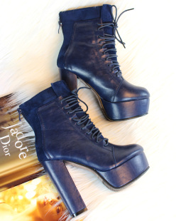  AISM 冬季新款欧美超高跟女鞋圆头粗跟系带短靴女靴马丁靴女