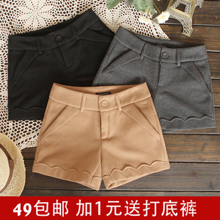  新款百搭毛呢短裤秋冬女式靴裤中腰休闲短裤大码加厚JH1673