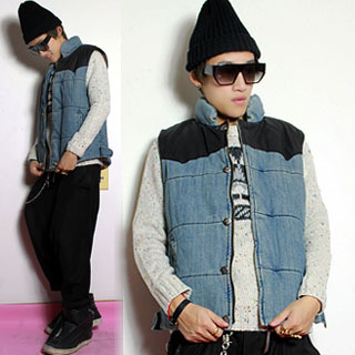 背心<em>搭配</em>_西海岸腰果花皮<em>袖</em>拼接重磅复古水洗