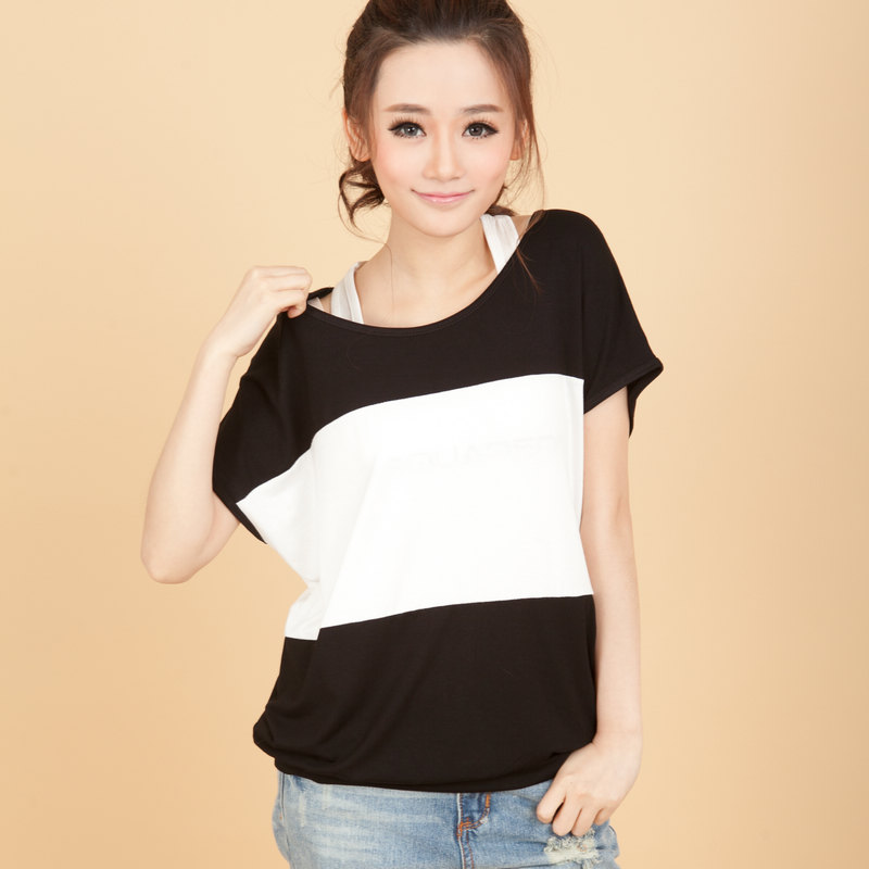 拼接条纹间条撞色...