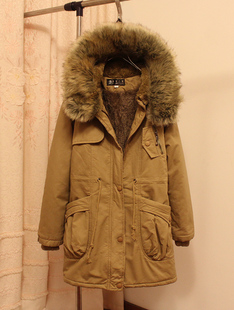  新款促销特价 冬中长款女装加绒加厚棉衣毛领军装风大码棉服