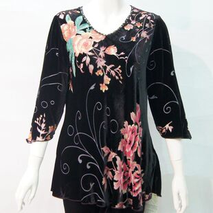  真丝绒上衣长袖新款女装新品牌中老年真丝绒上衣佳澜依尔1608