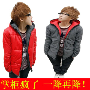 秋冬韩版男装棉衣 两面穿连帽短款棉服加厚修身情侣棉衣外套 男潮