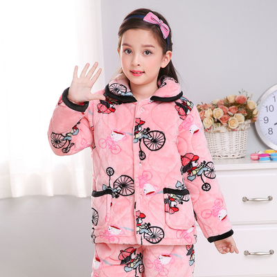 儿童睡衣冬季加厚保暖夹棉珊瑚绒法兰绒男女童小孩中大童家居服