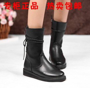  王菲周迅同款明星女靴后系带马丁靴圆头厚底坡跟机车靴 热卖包邮