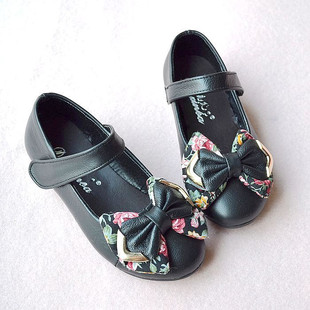  春款碎花蝴蝶结韩版女童皮鞋真皮公主鞋儿童皮鞋牛皮女孩单鞋