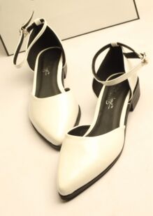  欧美复古英伦风平底鞋尖头鞋一字搭扣侧空尖头凉鞋夏季百搭款女鞋