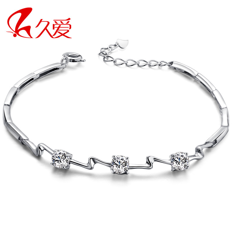 久爱925纯银 手链 女 韩版 时尚 情侣手链 紫水晶银饰品首饰包邮