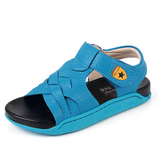  贝比秀 新款儿童鞋露趾魔术贴皮革拼接男童女童 羊皮小童凉鞋