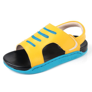  贝比秀 皮革拼接大童小童 时尚儿童 露趾魔术贴 童女童 羊皮凉鞋