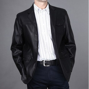  七匹狼新品 海宁真皮皮衣 男士绵羊皮西装领 真皮修身西服皮衣