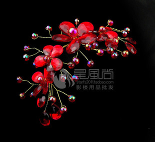  新品亚克力新娘头饰红色头花发饰结婚头饰新娘头花影楼饰品