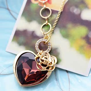 桃心花朵装饰毛衣链女...