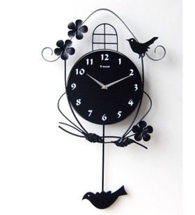 个性家居装饰挂钟时尚小鸟设计摇摆简约创意田园静音客厅挂钟