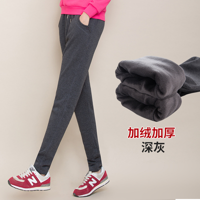 秋冬新款韩版运动休闲女裤加绒加厚宽松哈伦裤大码小直筒卫裤潮