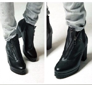  韩版潮流男靴子时尚靴 尖头高跟皮鞋 增高短靴高帮皮靴发型师潮靴