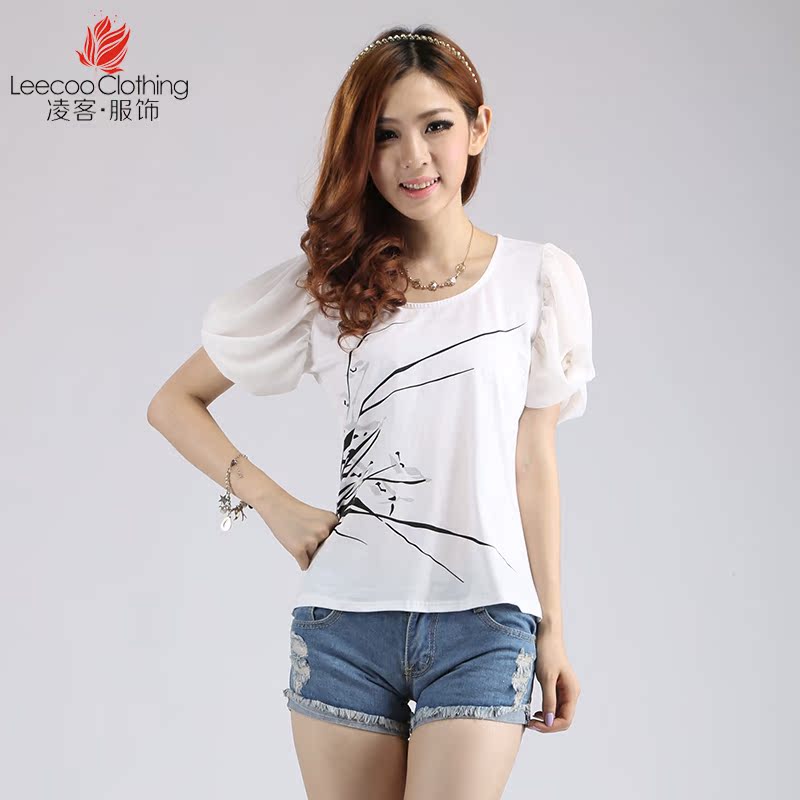雪纺袖棉短袖女t恤韩版...