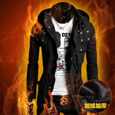 <em>青少年加绒</em>加厚工装<em>风衣</em>男装保暖<em>外套大衣</em> 以