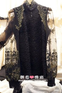  包邮 韩国代购女装春新款 透视长袖韩版淑女蕾丝衫打底衫 女