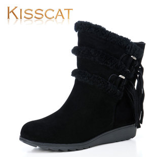  KISSCAT接吻猫 牛绒K22704-02厚底流苏女中靴冬新款包邮