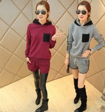 9793潮款加绒加厚秋冬<em>卫衣短裤</em>时尚休闲套装