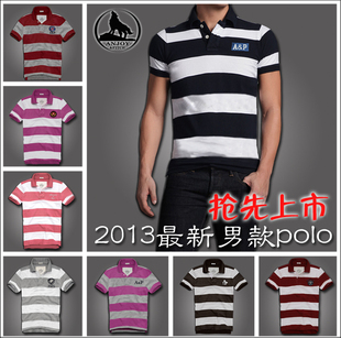  韩版休闲男式翻领短袖T恤 AF POLO 男 纯棉条纹立领保罗衫 POLO衫