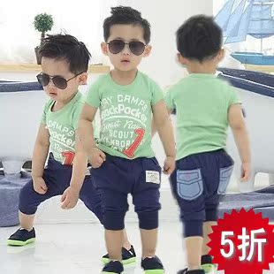  宝宝儿童装 韩版男女童短袖套装夏款 学院风小孩休闲运动套装