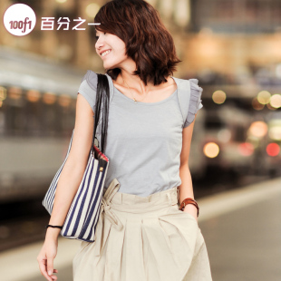  纯色大码拼接蕾丝短袖t恤潮 韩版女装夏装荷叶边雪纺T恤女F89019