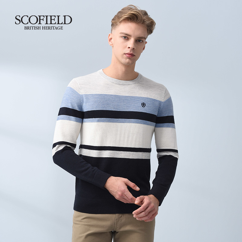 SCOFIELD2019春季新款毛衣男时尚条纹休闲羊毛针织衫SMKW91C002|msdalam kategori Pakaian Lelaki, baju sejuk/sweater - dari Buy2taobao.com untuk memberikan perkhidmatan ejen Taobao profesional membeli