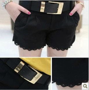 版女装新款秋冬大码修身显瘦拼接蕾丝<em>呢子裤</em>休