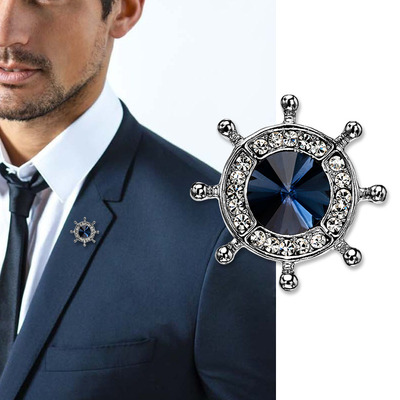欧美海军风领针领扣男西服外套胸针别针复古衬衫水晶船舵胸花徽章