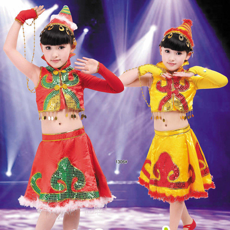 儿童民族蒙古族演出服装少数女童<em>舞蹈裙</em>套装少