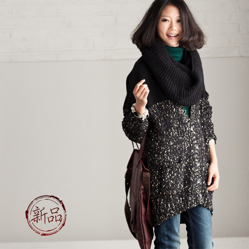 M102A 文艺宽松花线V领长袖女毛衣开衫 2013秋冬 米兰宣言-米可可