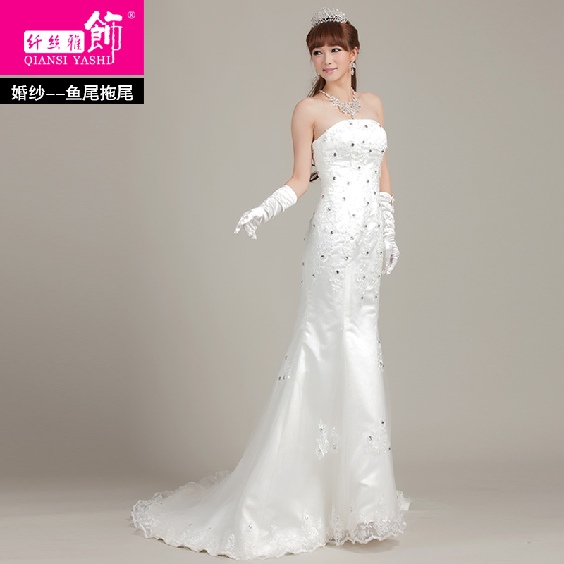新款2013婚纱礼服 韩版镶钻拖尾婚纱 公主新娘蕾丝抹胸显瘦鱼尾装 新款2013婚纱礼服 韩版镶钻拖尾婚纱 公主新娘蕾丝抹胸显瘦鱼尾装