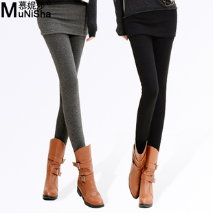  春季新品新款假两件打底裤裙加厚大码靴裤加绒女士包臀裙裤