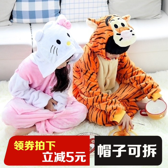 帽子可拆兒童法蘭絨長袖家居服秋冬天親子KT貓跳跳虎卡通連體睡衣在類目 童裝/嬰兒裝/親子裝, 兒童家居服, 家居服連體衣中 - 來自Buy2taobao.com提供專業的淘寶代購服務