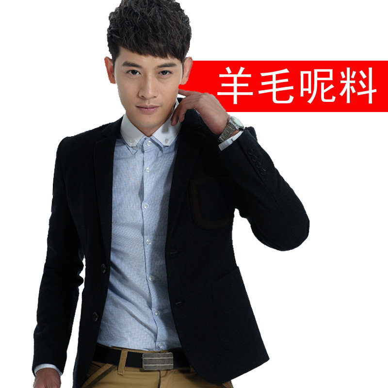 男式休闲西装男士修身羊毛呢西服外套加厚冬款男装两扣小西装英伦