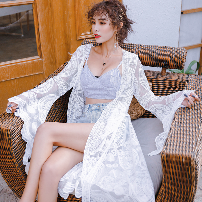 沙滩披肩防晒衣女夏海边度假中长款白色刺绣镂空蕾丝开衫长款外搭|ruв категории Женская одежда, кружева свитер/шифон рубашка - от Buy2taobao.com для оказания профессиональной услуги покупки агента Taobao