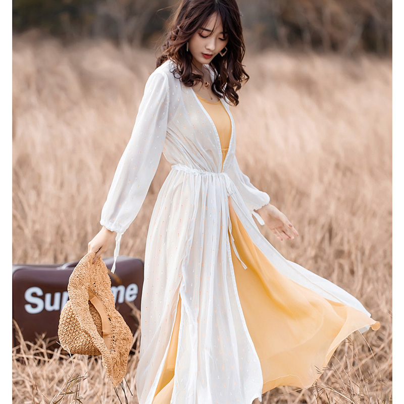 Sun shirt Mid length version coat Overknee Seaside on vacation Chiffon white Thailand Sandy beach Sunscreenin the Women's clothing/Boutique , Lace shirt/Chiffon shirt category - from Buy2taobao.com to provide professional Taobao agent buy service
