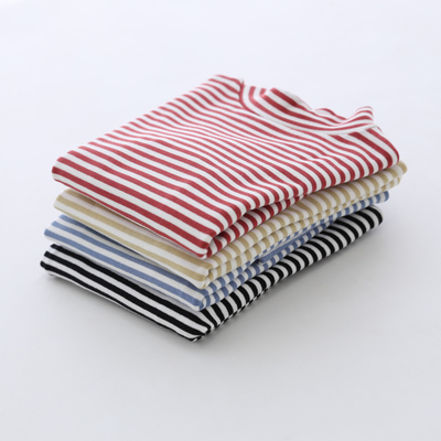 儿童T恤 杨梅2018秋季新款宝宝棉质打底衫 百搭中领条纹长袖上衣