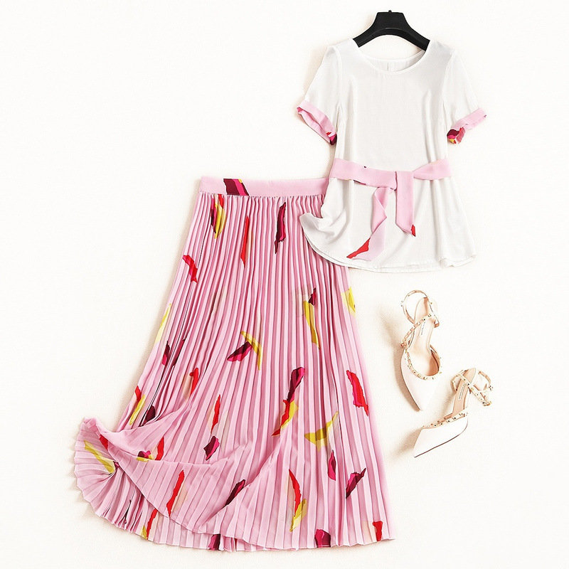 雪纺半身裙套装2019夏季新款圆领系带上衣印花百褶裙显瘦女套装仙|msdalam kategori Butik wanita / wanita, menetapkan/pakaian seragam pelajar/seragam kerja, pakej lain - dari Buy2taobao.com untuk memberikan perkhidmatan ejen Taobao profesional membeli