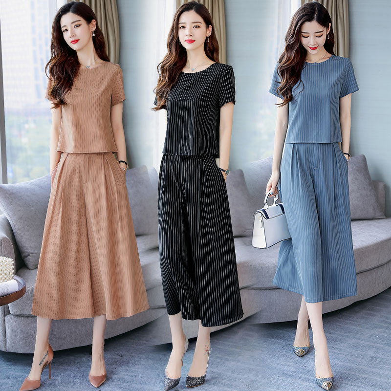 Silk sliding Ice-cold Large Women's wear A few extra pounds Sister new pattern Wide leg pants suit Show thin 2019 Two pieces of summerin the Women's clothing/Boutique , Large size women category - from Buy2taobao.com to provide professional Taobao agent buy service