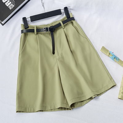 西装短裤高腰垂感夏季 宽松休闲外穿a字雪纺裤 配腰带608