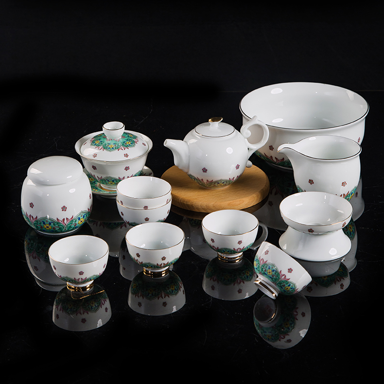 Jingdezhen Tea Set household teacup ceramics Pastel Outline in gold Hand drawn Kung Fu teapot Gift box packaging Wash with Teain the Tableware , Tea set , Kung Fu Tea  category - from Buy2taobao.com to provide professional Taobao agent buy service