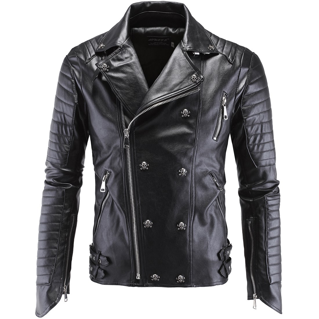 Europe and America Rock costume Skull Rivet leather clothing man Self cultivation Diagonal zipper PU coat Large locomotive leather jacketin the Men's clothing, Leather clothing category - from Buy2taobao.com to provide professional Taobao agent buy service