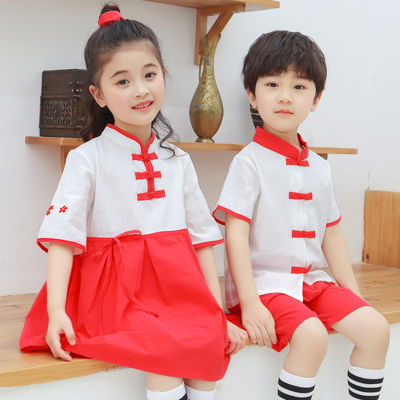 复古风唐装儿童演出幼儿园服夏中小学生老师民族男女童旗袍裙汉服在类目 童装/婴儿装/亲子装, 校服/校服定制中 - 来自Buy2taobao.com提供专业的淘宝代购服务