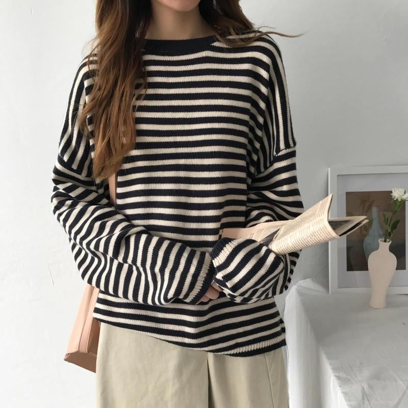 Korean Edition Easy Lazy Socket Sweater stripe Color matching Long sleeve sweater 2018 Autumn new pattern Versatile studentin the Women's clothing/Boutique , Sweaters category - from Buy2taobao.com to provide professional Taobao agent buy service
