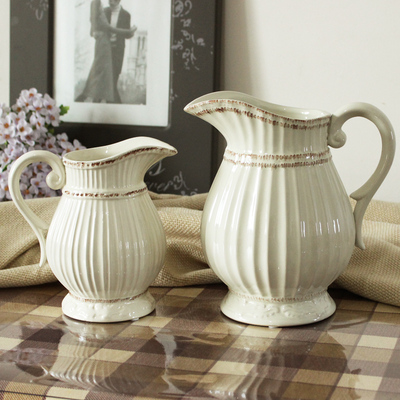 欧式花瓶 白色花瓶 田园花瓶 花器 陶瓷花瓶 牛奶壶花瓶 把手花瓶