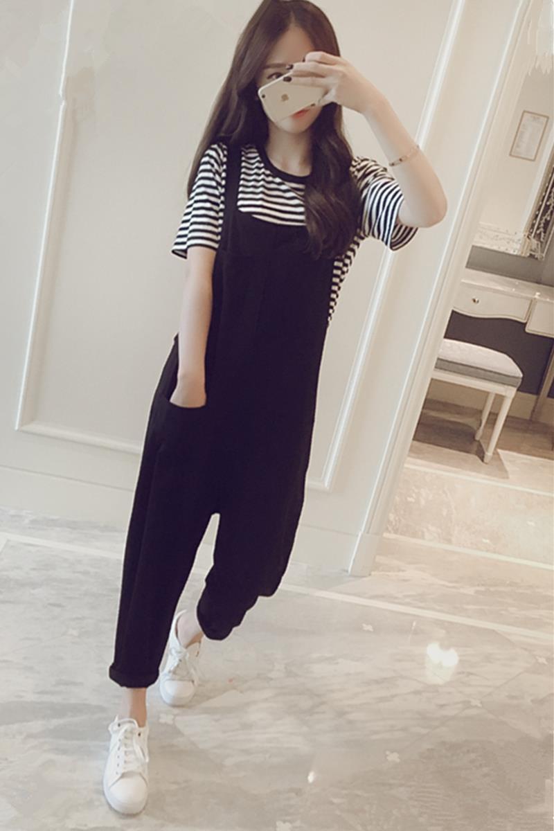 背带裤套装00后女装2019新款春秋一套衣服夏装学生韩版百搭两件套|msdalam kategori Butik wanita / wanita, seluar, seluar santai - dari Buy2taobao.com untuk memberikan perkhidmatan ejen Taobao profesional membeli