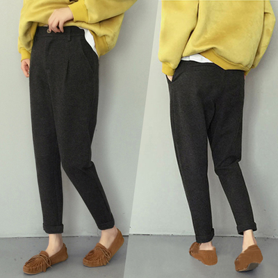 裤子女2017秋冬新款毛呢哈伦裤韩版九分长裤宽松休闲裤小脚萝卜裤